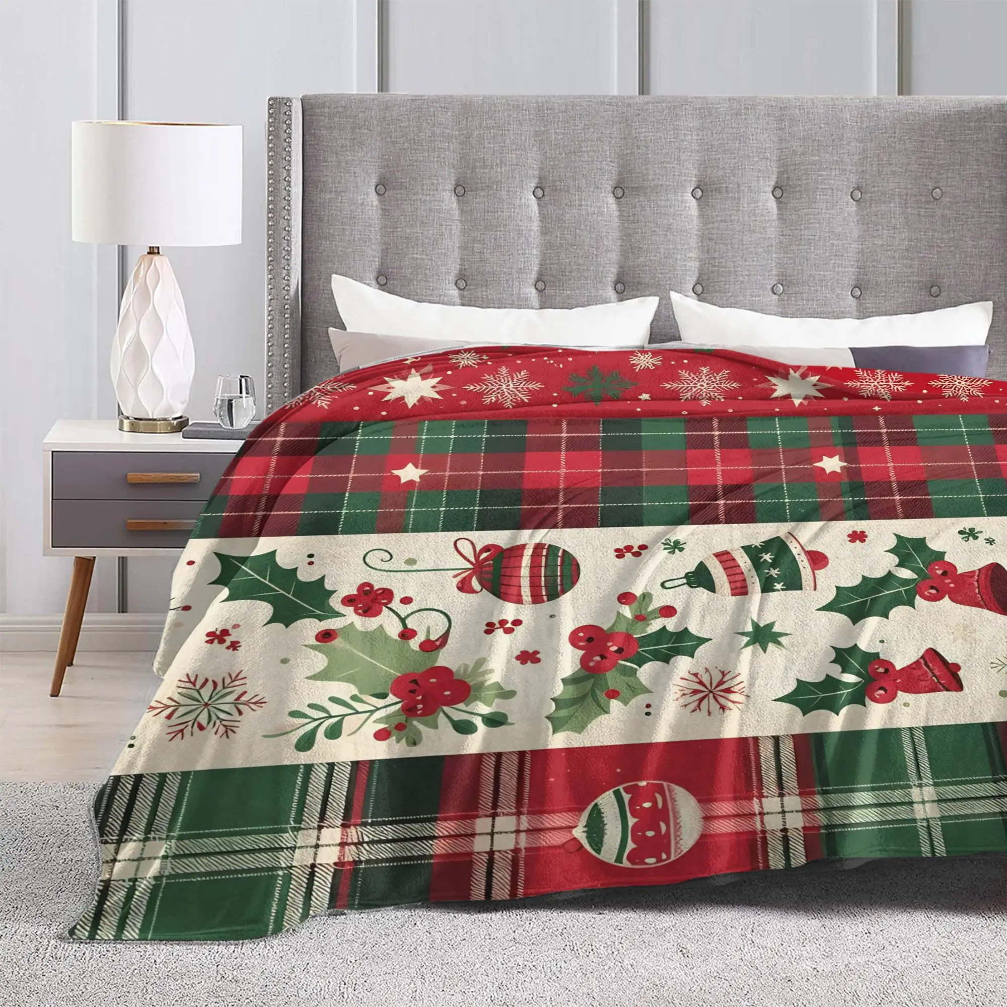 Christmas  Deer Trees Snowflakes Blanket  Flannel Awesome Soft Throw Blankets for Bedspread Decoration