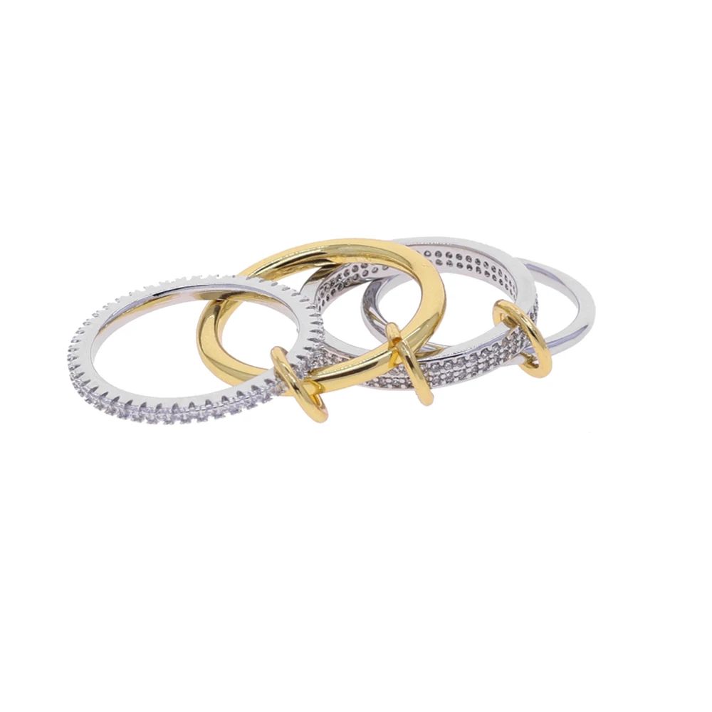 2025 New Two-Color Four-Ring Copper Micro Pave Sparkling Zircon Stackable Rings For Women's Party Finger Fashion Jewelry