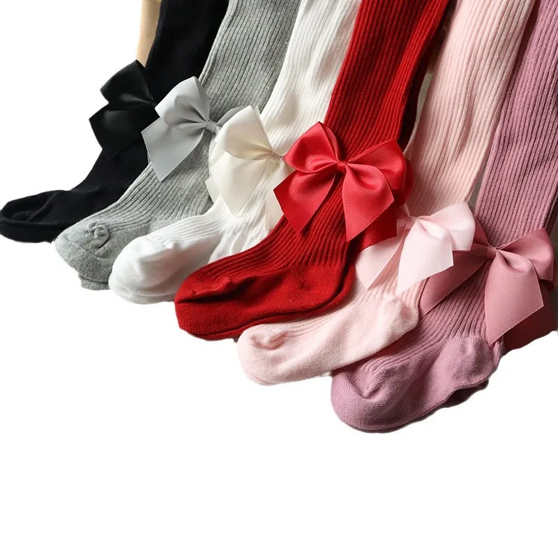 1-6Y Baby Girls Leggings Christmas Style Princess Kids Red Pantyhose Cotton Handmade Bow-tie Pitted baby Leggings for Children view 5