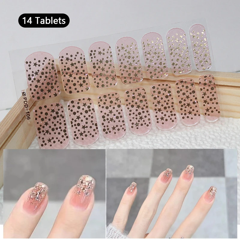 14Tips Sliver Black Glitter Zelfklevende Volledige Dekking Nagelstickers Pure Kleuren Zomer Waterdichte Nail Wraps Sticker Diy Manicure