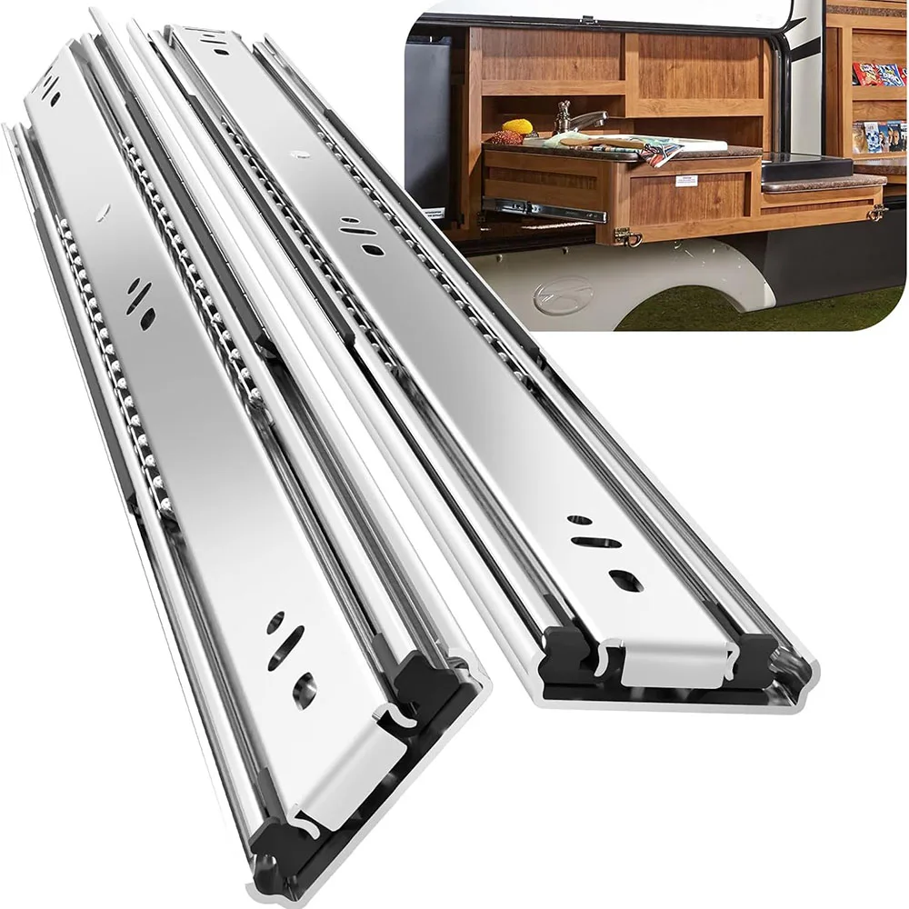 Heavy Duty Drawer Slides 1 Pair 51MM Cabinet Runners 3 Section Extension Solid Ball Slide Rail 68kg Load Capacity Guide Rail