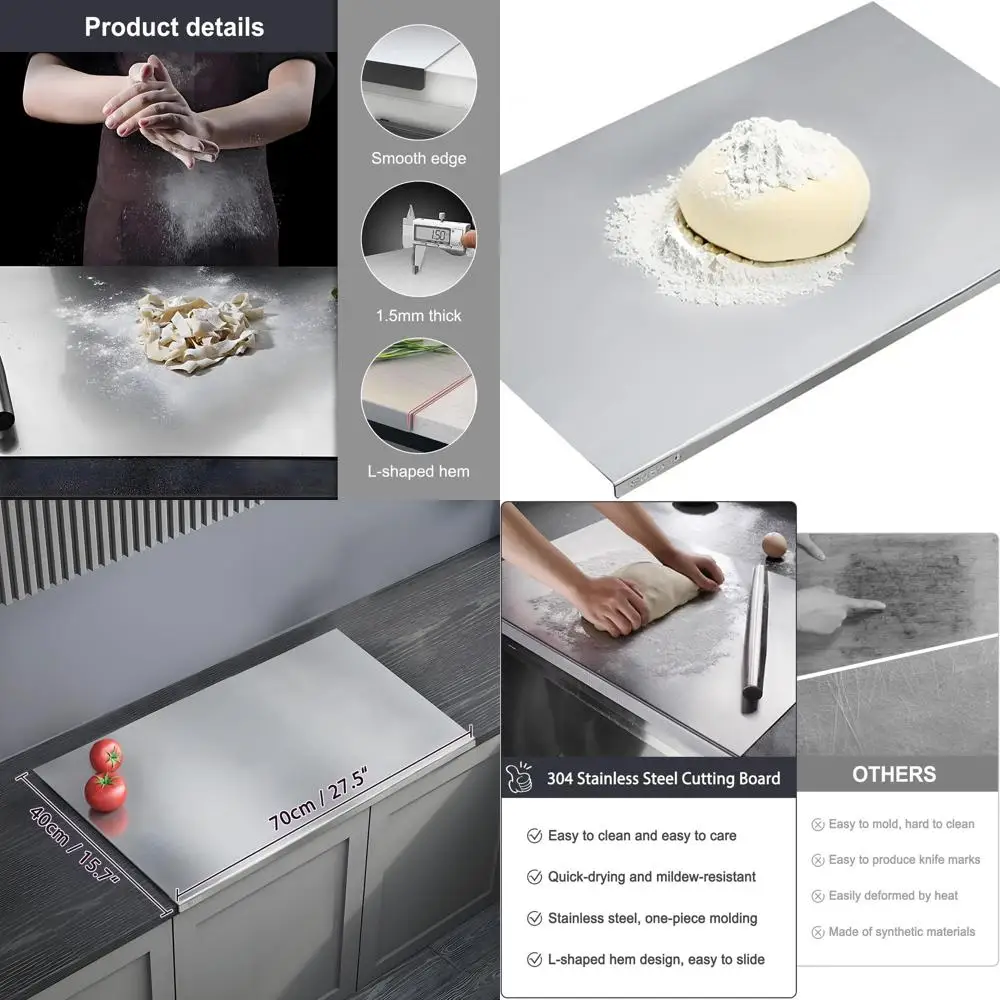 

Non-Slip 304 Stainless Steel Chopping Board, Dishwasher Safe, Ideal for Kitchen Prep (27.5x15.7in)