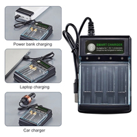 4 Slots Battery Charger with USB Cable Intelligent Battery Charger Independent Charging Fast Charger for 1.5V AA/AAA Batteries