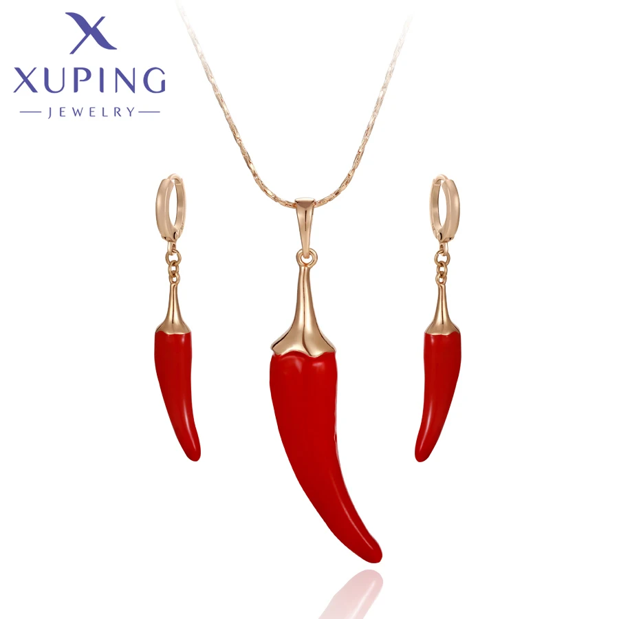 Women's Gold Color Plated Pepper Shaped Earrings Necklace Set