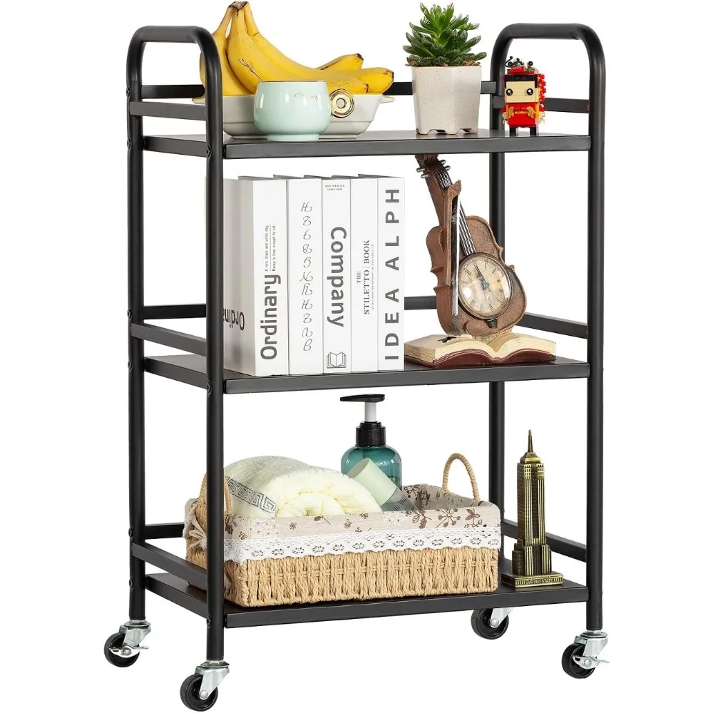 

3 Tier Rolling Cart Shelves,Heavy Duty Multifunctional Metal Frame-Supports 22 Lbs Per Tier, Trolleys