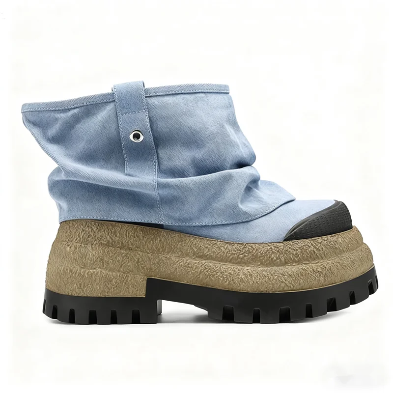 

Women's Autumn And Winter Fashion Thick Soled Denim Ankle Boots Ladies' Casual Street Metal Style Boots Mid-Calf