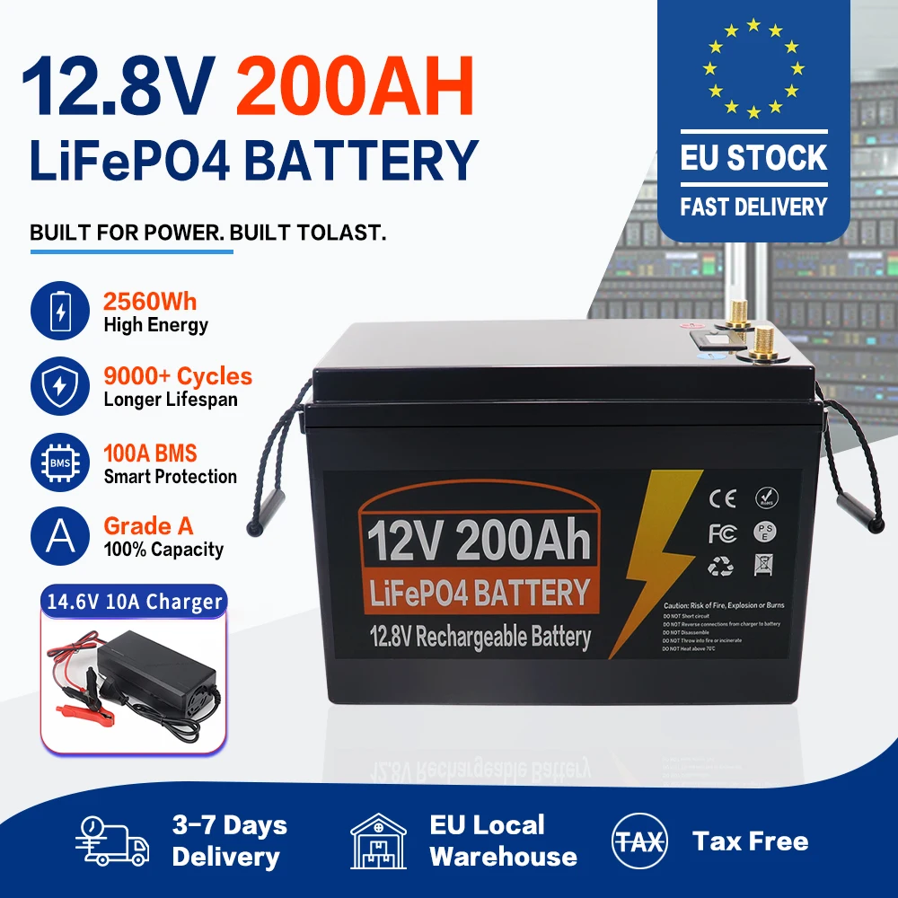 12V 24V LiFePO4 Batterij 350Ah 200Ah 150Ah 100Ah Ingebouwde BMS Lithium IJzer Fosfaat Cel 9000 Cycli Voor Campers Golfkarretjes Belastingvrij