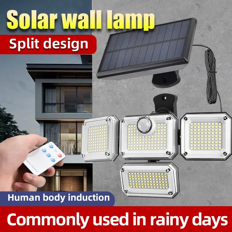 

Solar Outdoor Lights 333LED Security Lights with Remote Control,4Heads Motion Sensor,IP65,320° Flood Wall Lights with 3 Modes