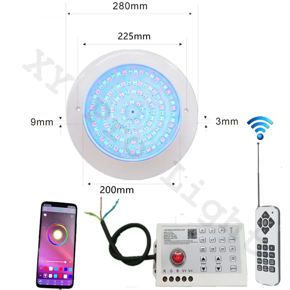 luz de piscina subaquatica led rgb controle bluetooth app lampada de paisagem exterior e interior pond spotlight dc 12v 30w 01