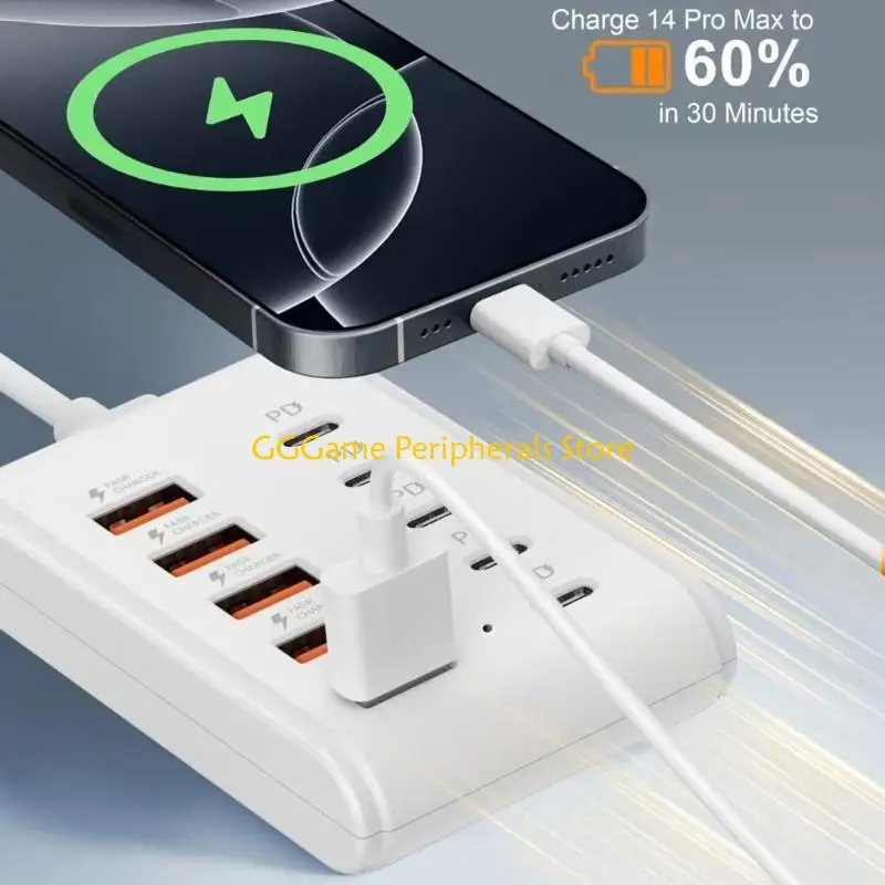 U55B 10 Port USB Charging Type C Expander Fast Charging Power Adapter Desktop Charging
