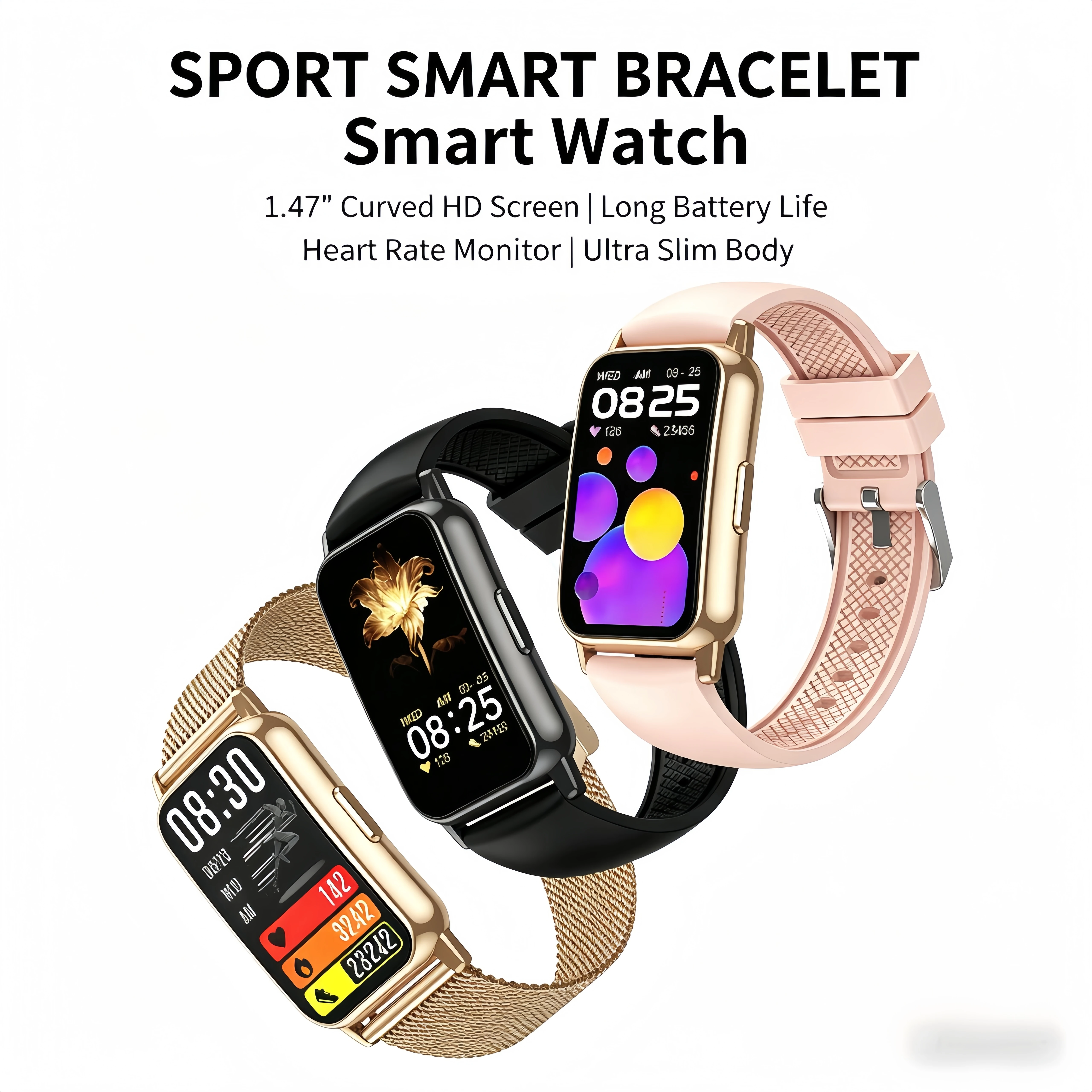 

New Men Women Smart Watch 1.47“curved Screen Bluetooth Call Health Monitoring Waterproof Sports Smart Watch For Ladies +Gift
