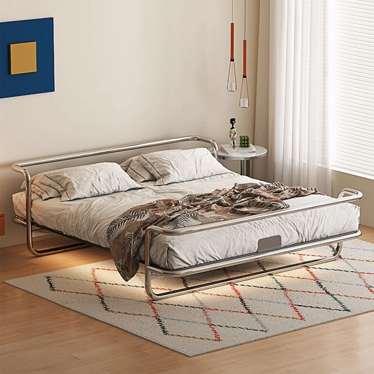 

Stainless steel bed wrought iron bed double bed light luxury metal medium antique retro master bed