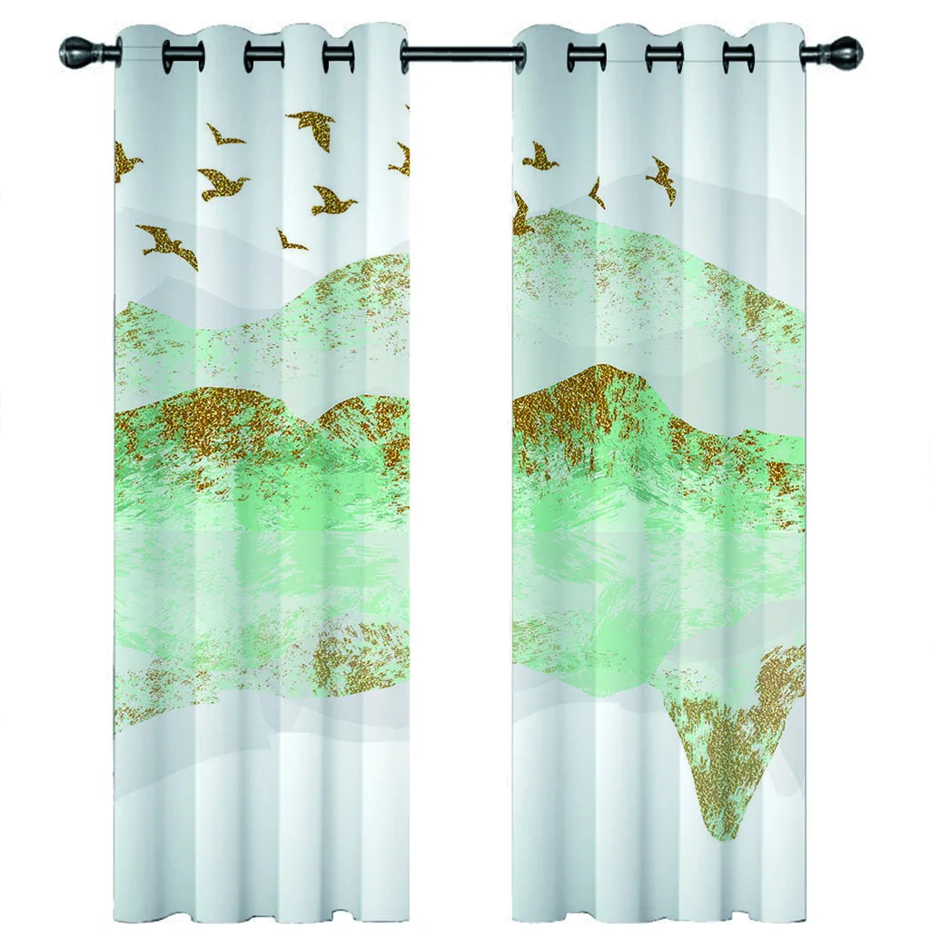 

HUANZHUANG Curtains Living Room Abstract Golden Mountains Landscape Blackout Curtains For Windows Bedroom Room Decor 2 Pieces