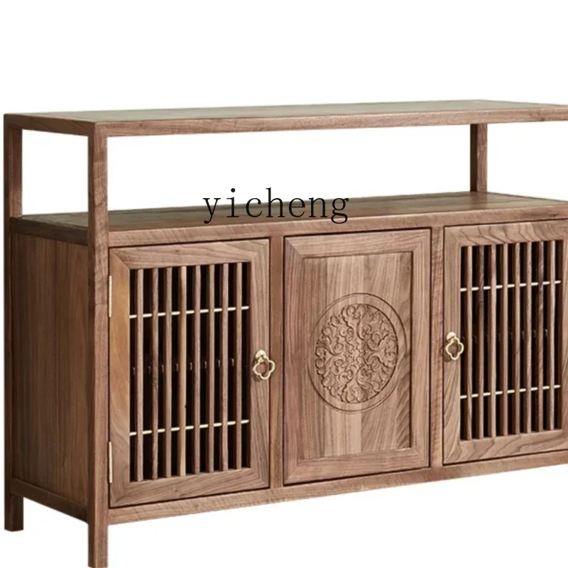 b9.21-Black Walnut Solid Wood Sideboard Wall Integrated Storage Living Room Home Hallway Storage Cabinet