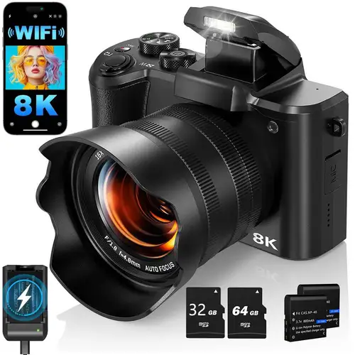 Cámara Digital 8K para fotografía, enfoque automático, WiFi, cámara Vlogging de 88MP con lente Dual, Zoom Digital 16X, pantalla táctil, cámara de viaje