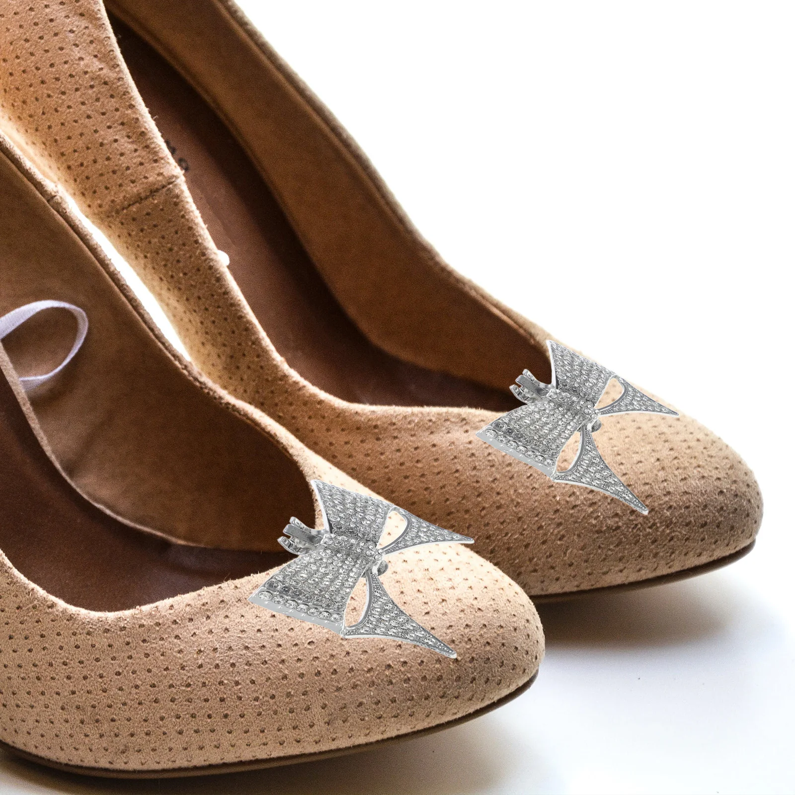 

1 Pair Silver Shoe Flowers Bowknot Shaped Ornament Reusable Rhinestone Decor Fashion Shoe Charm Party Wedding Festival
