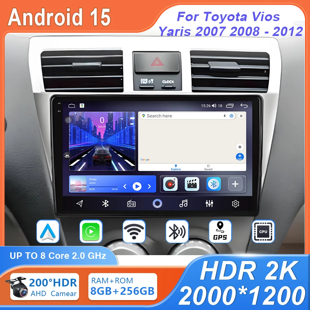 

Для Toyota Vios Yaris 2007 2008 Android 15 Carplay авто радио мультимедийный плеер GPS стерео высокопроизводительный головное устройство Wi-Fi