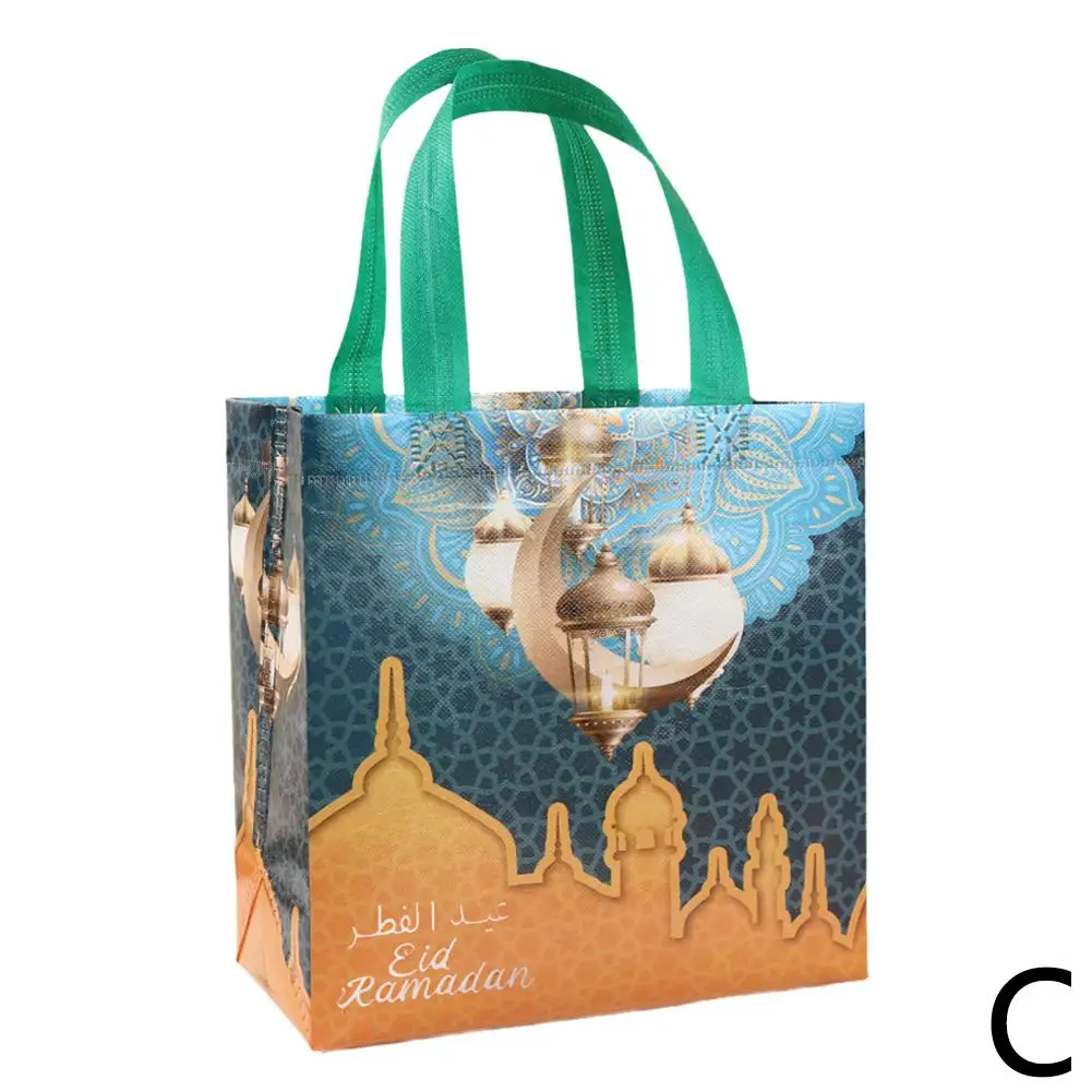 Tas hadiah bintang bulan Lebaran tas kain tidak ditenun dapat digunakan kembali tas tangan lipat untuk Ramadan Muslim liburan pesta hadiah G3c5