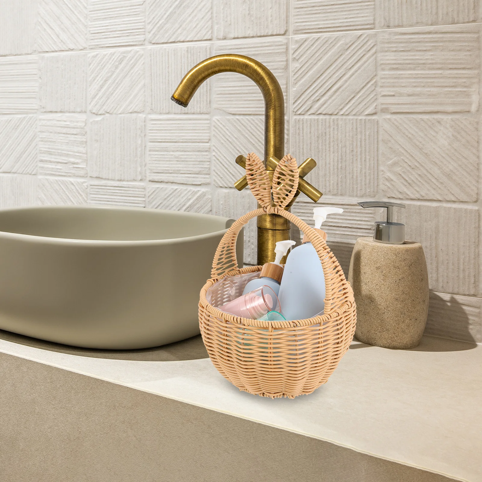 

Rustic Flower Basket Hand Woven Imitation Rattan with Bunny Ears for Wedding Ceremony Decorative Storage Solution