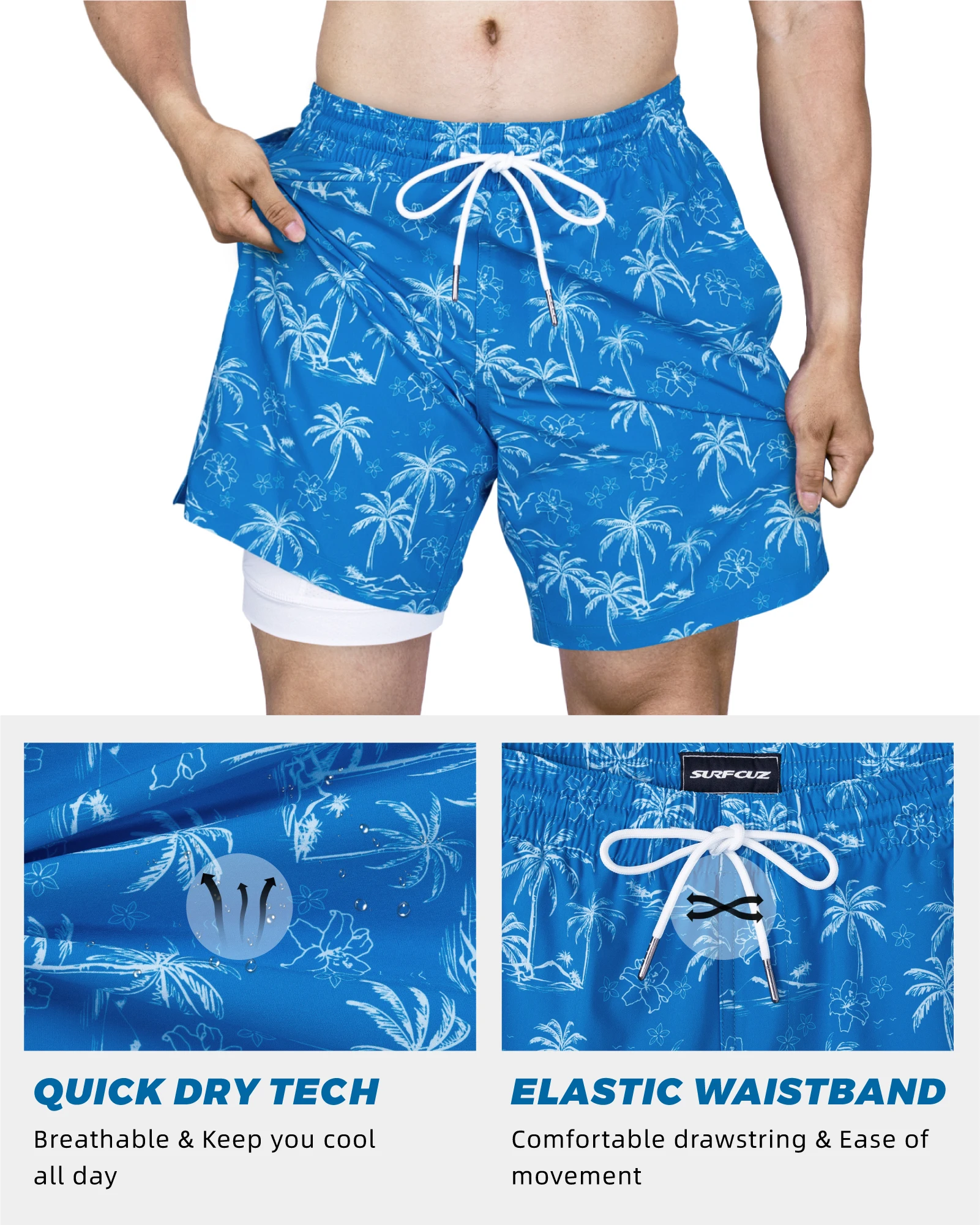 SURF CUZ Mens Swim Trunks with Compression Liner Quick Dry Swim Shorts 7\