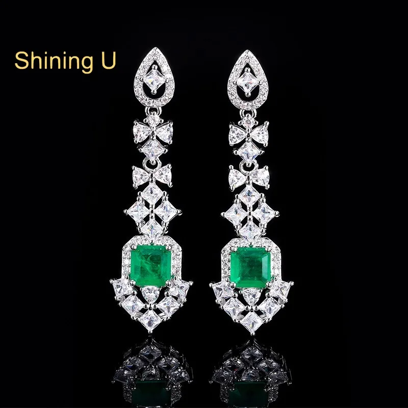 Shining U Ruby Emerald Sapphire Dangle Earrings for Women Fashion Jewelry Summer Party