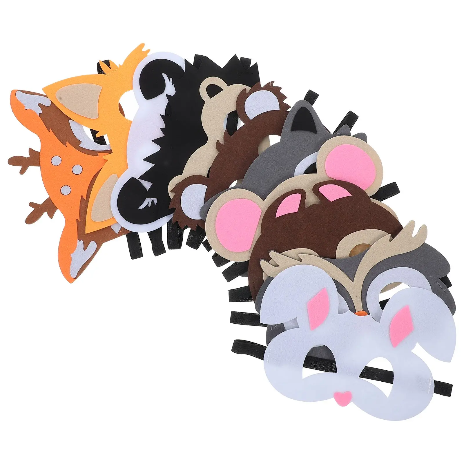 10 Pcs Animal Felt Masks Cartoon Face Coverings Kids Toys Halloween Cosplay Party Supplies Portable Safe Adjustable