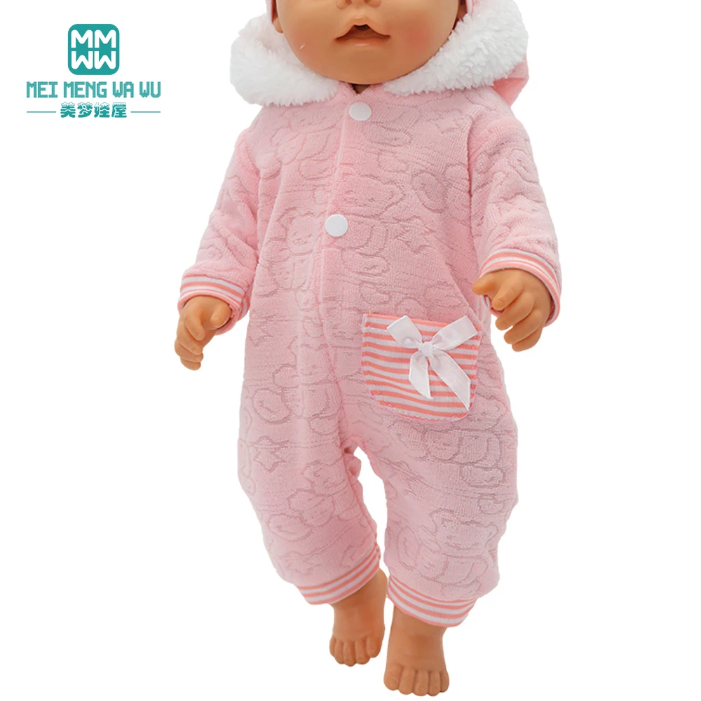 Clothes for doll fit 43cm baby toy new born doll and American doll Pink sweater + jeans princess dress