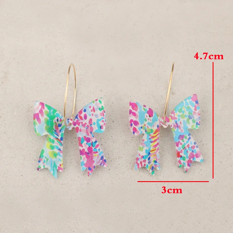 خمر البوهيمي الذهب اللون الملونة ربطة القوس فيونكة الاكريليك استرخى أقراط للنساء الملحقات #3