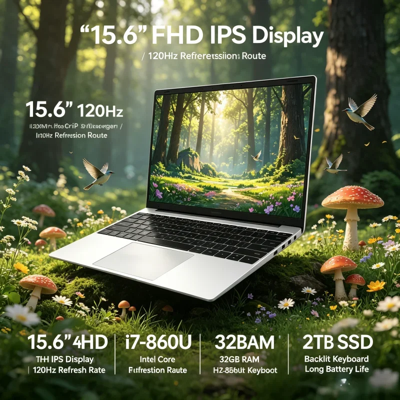 

15.6" 120Hz FHD IPS Laptop, Intel i7-8650U, 32GB RAM, 2TB High-Speed SSD, Backlit Keyboard & Long Battery Life