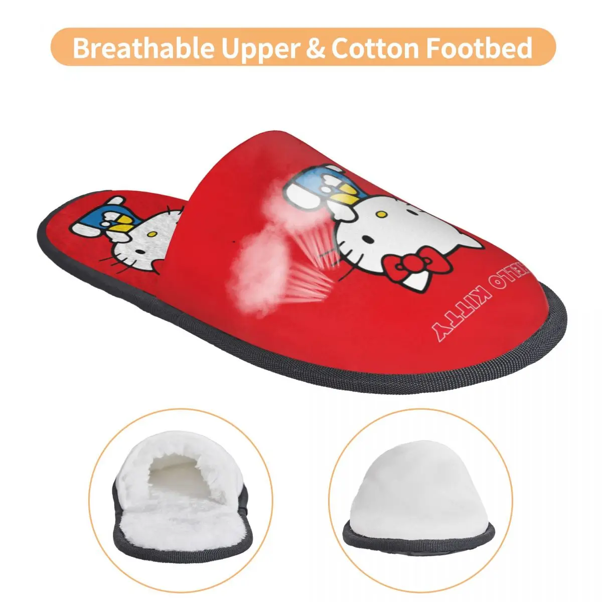 Zapatillas de casa de espuma viscoelástica suave para mujer, pantuflas cálidas y cómodas, antideslizantes, personalizadas, Hello Kitty Manga Cat