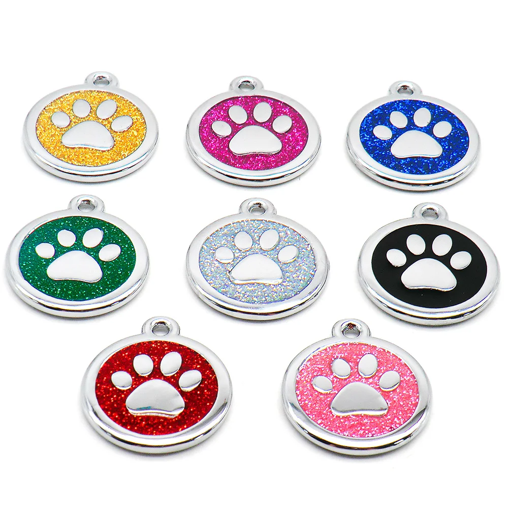 100PCS Anti-lost Custom Dog ID Tag Engraved Shiny Pet Dog Collar Accessories Personalized Cat Puppy ID Tag Alloy Round Paw Name