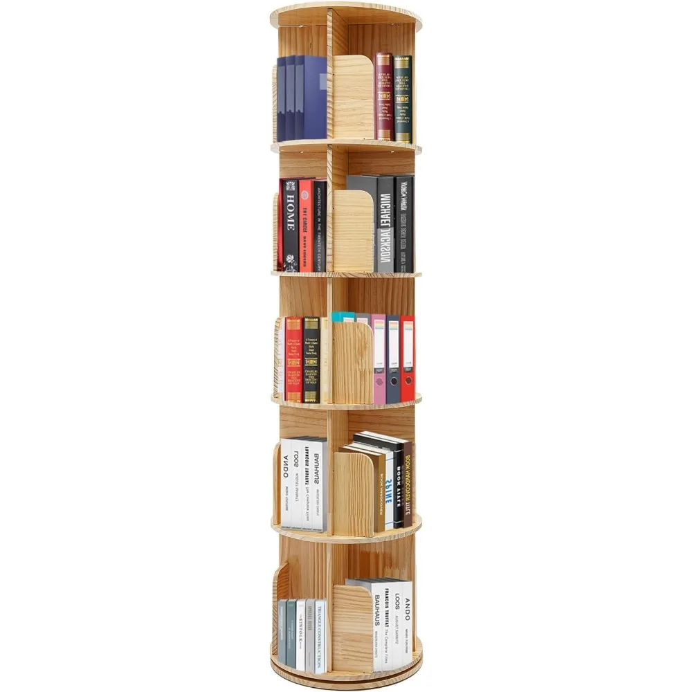 Rotating Bookshelf 360 Display 5 Tier Floor Standing Bookcase Storage Rack for Kids&Adult for Bedroom Living Room Study Room