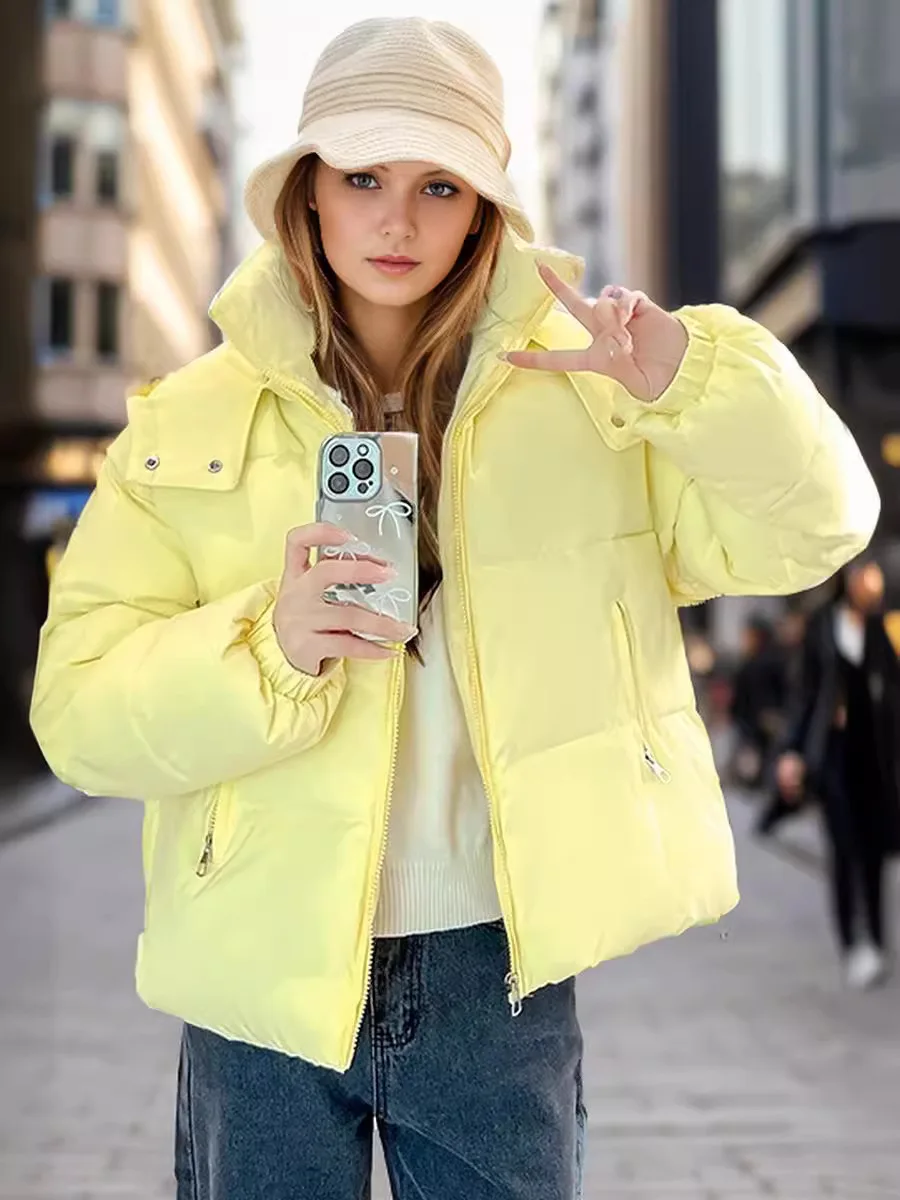 Oversize Winter Woman Down Coat Jacket 2024 New Casual Warm Hooded Zipper Pockets Woman Thicken Puffer Coat Woman Clothes