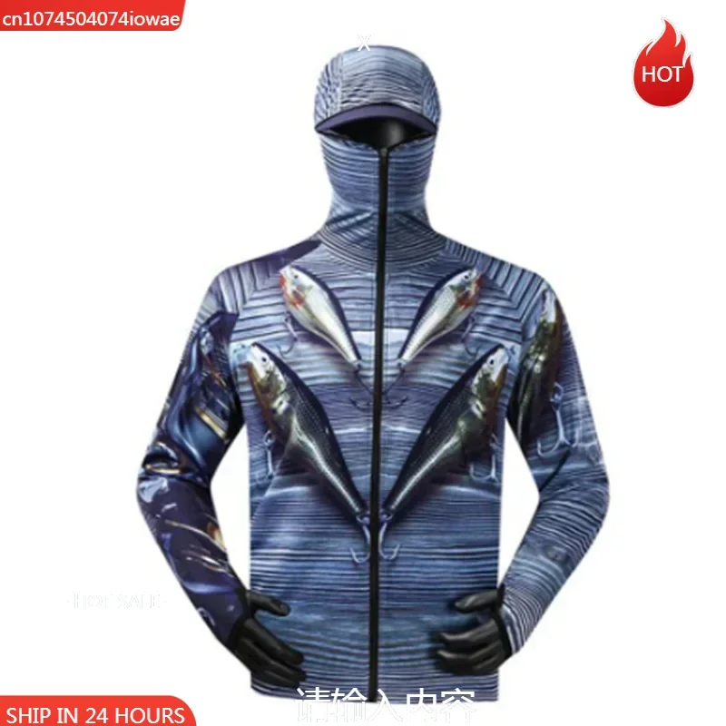 Hoodies With Zipper And Mask Long Sleeve Fishing Jerseys Quick Drying Sun Protection Fishing Shirt Newest Men's Fishing Clothing