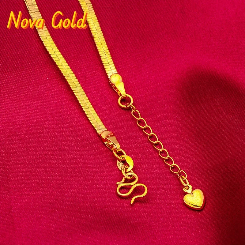 NovaGlod 24K Gold AU999 Women Flat Heart Necklace - Premium craft, timeless flat heart, fresh for young women