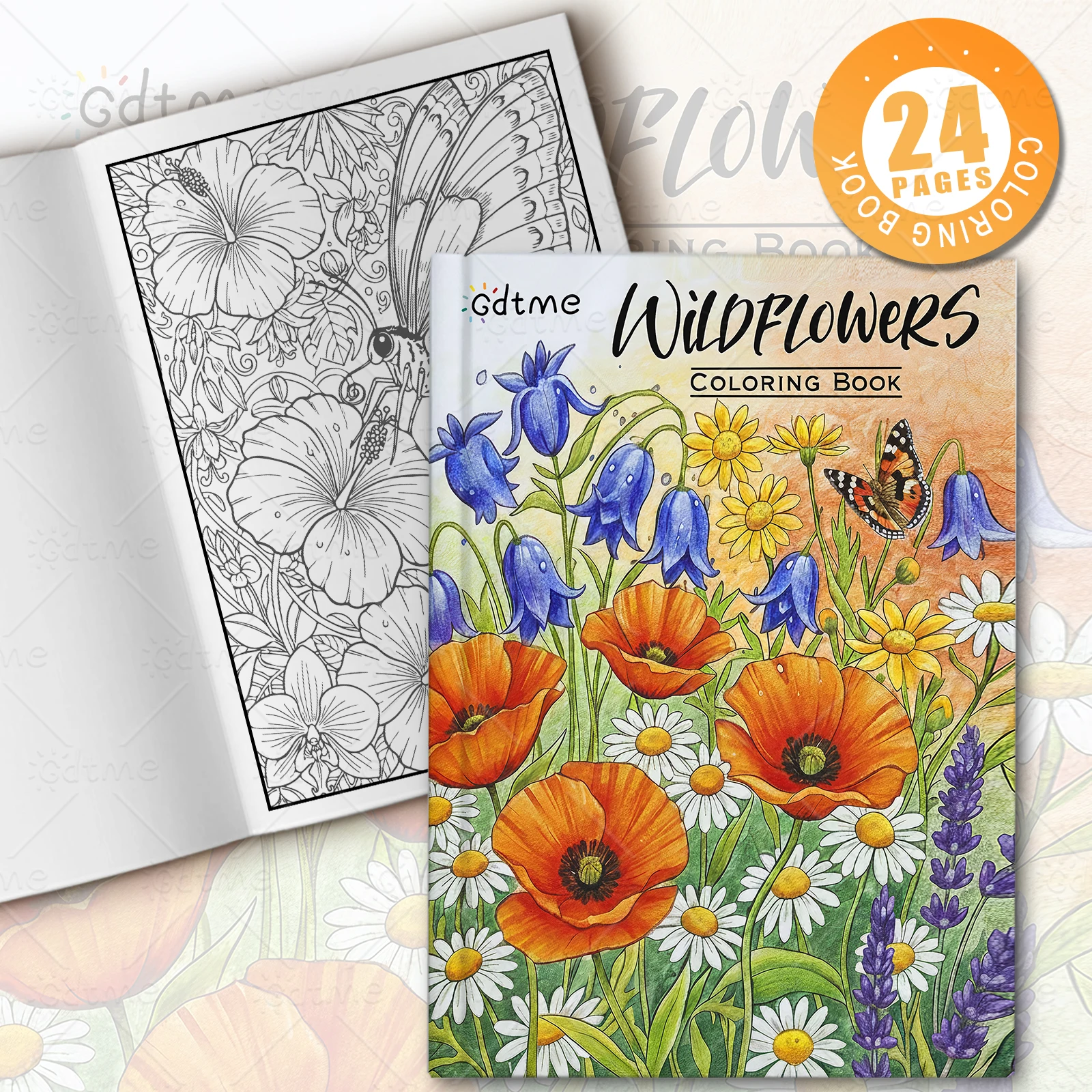 Livre de coloriage de fleurs sauvages pour adultes, pages à colorier botaniques, florales et papillons, livre d'activités pour la relaxation et la pleine conscience