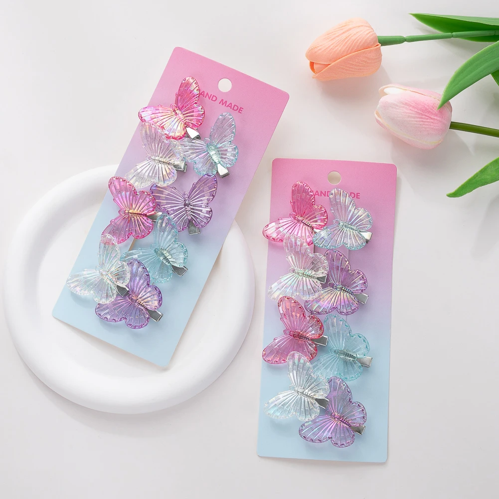 8Pcs/Lot Transparent Crystal Butterfly Baby Hair Clips Newborn Girls Braid Hairpins Mini 4cm Hairgrips Princess Bling Headwear