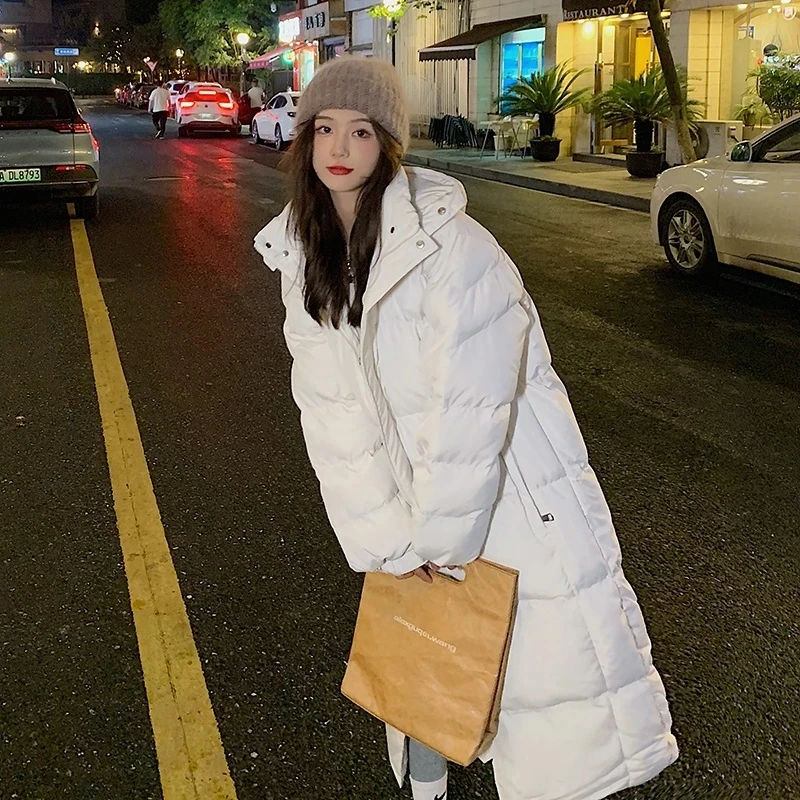 

Down Cotton Jacket Women's Long Korean Loose Knee Cotton Padded Coat Thicken Warm Parkas Female Puffer Overcoat Snow Wear