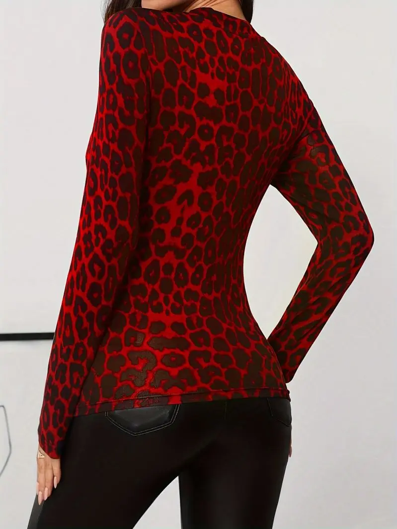 Minimalistisch Gestaltetes Damen-T-Shirt mit Stehkragen, Langen Ärmeln und Schlanker Passform, Vielseitiges Figurbetontes Oberteil – Detail 4