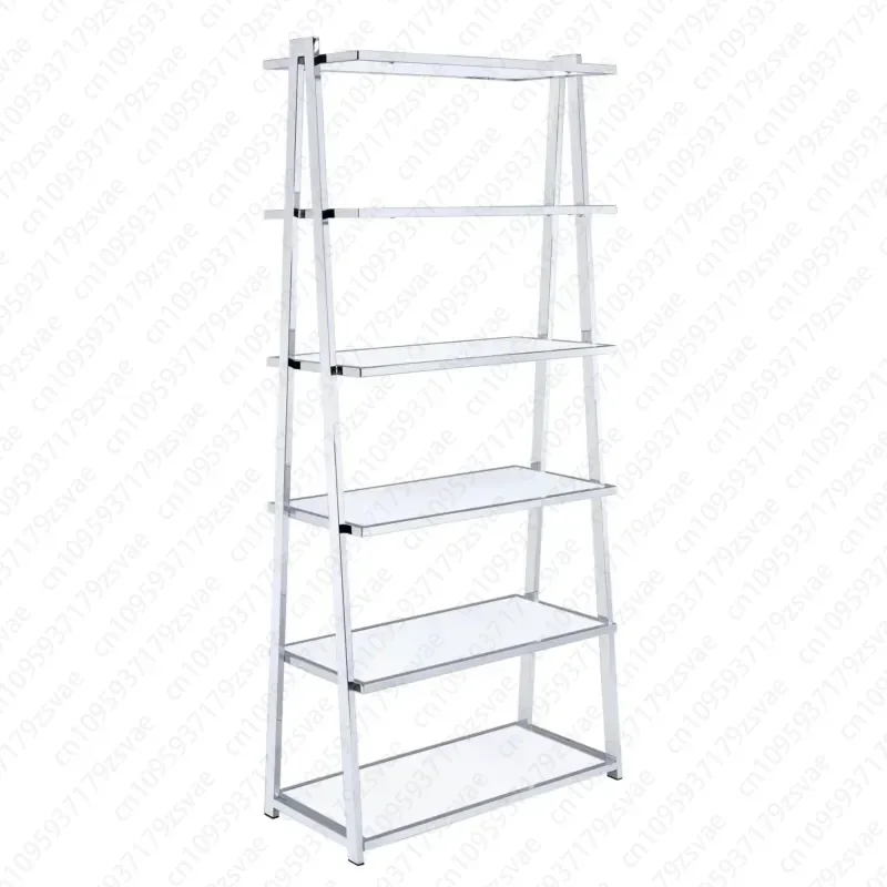White and chrome 6-layer bookcases, elegant and stylish shelves