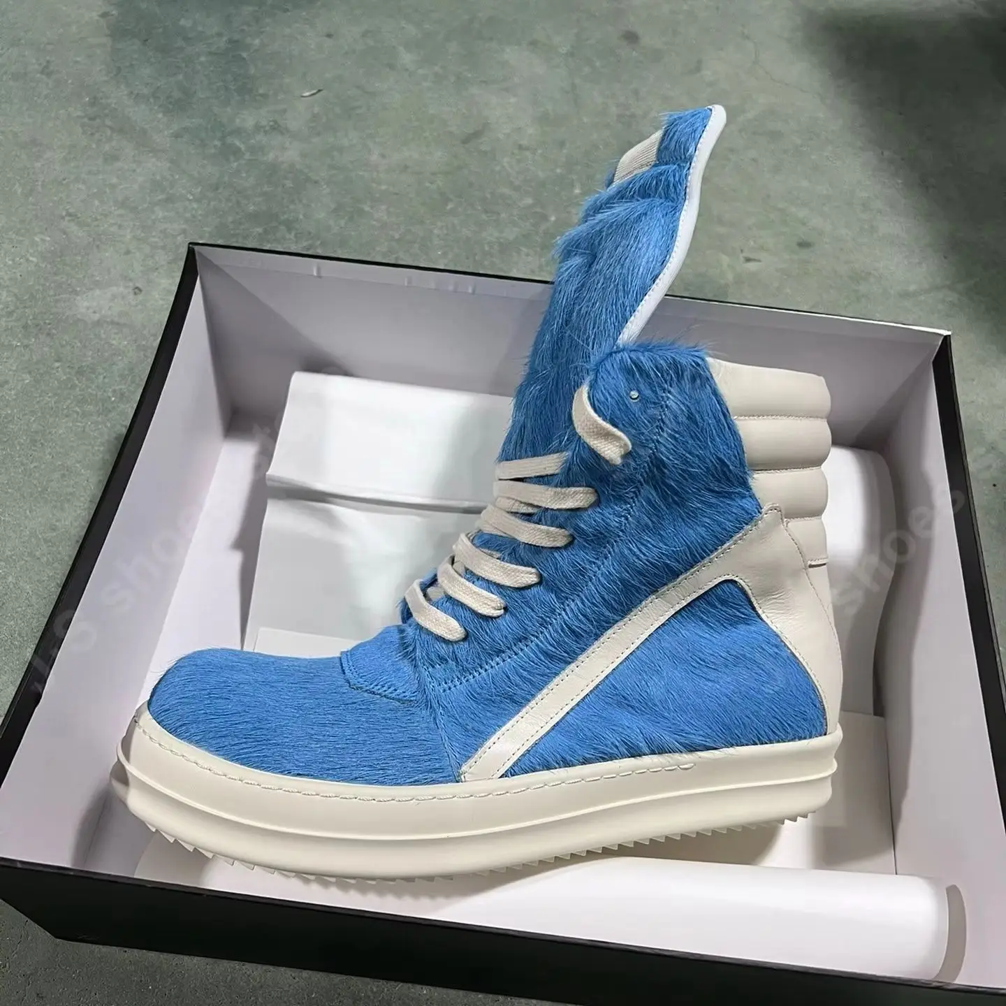 Ricks Men Shoe Brand RO Ankle Boot Women sneaker High Top Shoe Zip Lace Up flat shoe Owens blue horsehair Boot Horse Hair Shoes