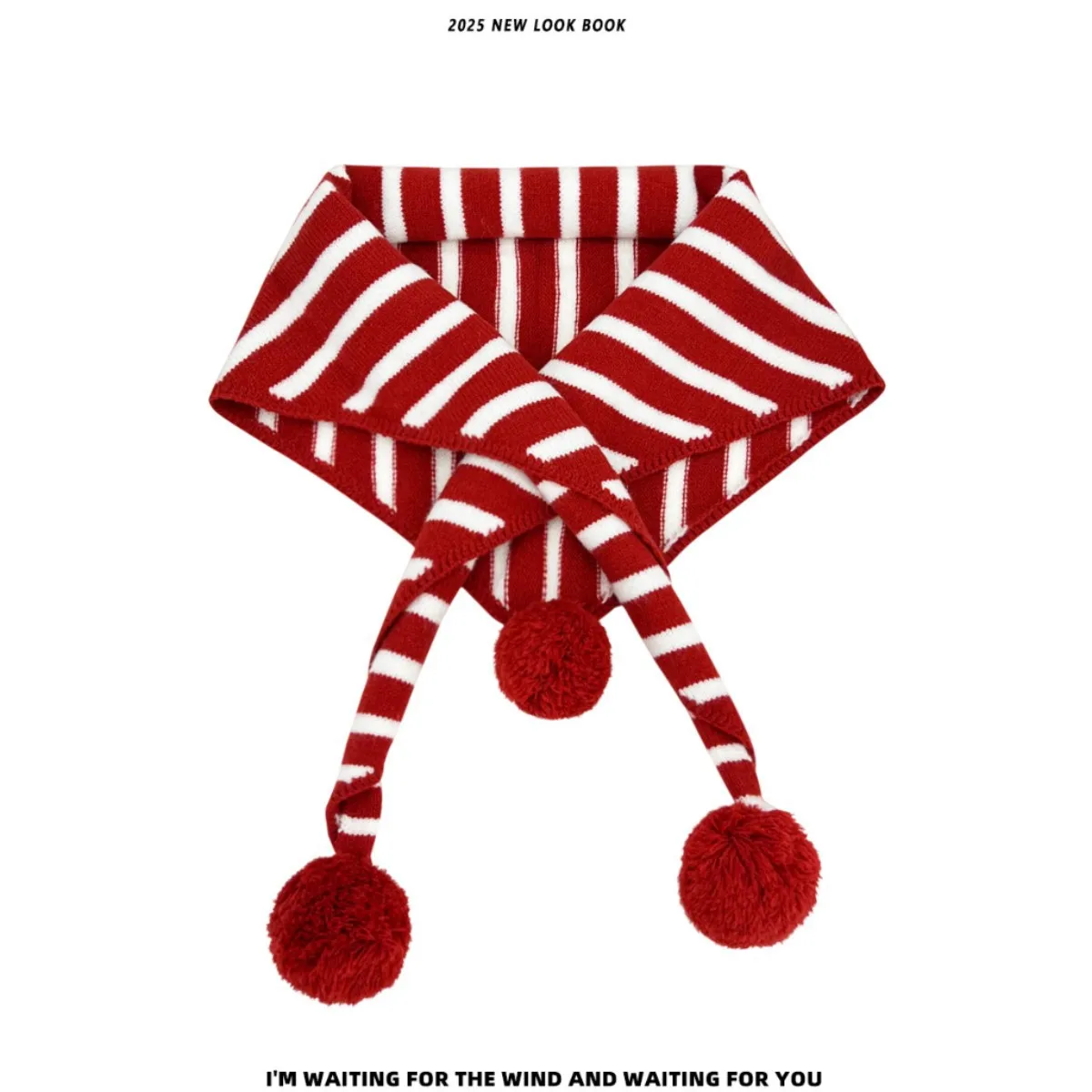 

Зима 2025 г., новый милый шарф в красную полоску, треугольный женский шарф, модный тренд, треугольный шарф, внешняя полосатая шаль