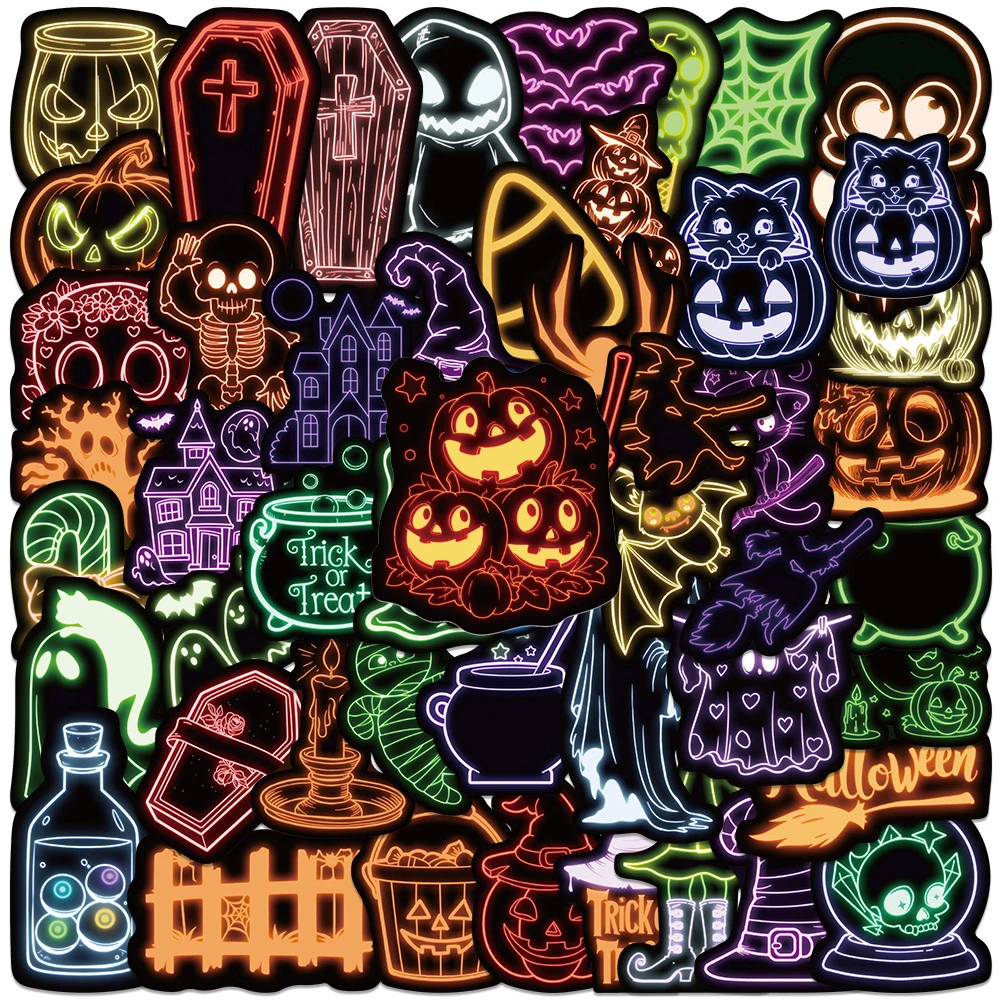 

10/30/50/100pcs Cartoon Horror Halloween Neon Stickers Cool Gothic Graffiti Decals Water Bottle Laptop Phone Waterproof Sticker