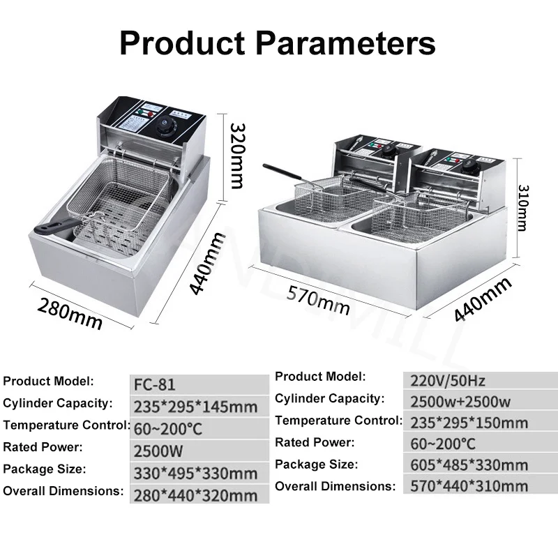 220V Deep Fryer 2 Tanks Electric Frying Furnace French Fries Fried Chicken Machine With Double Drum Fryer With Baskets