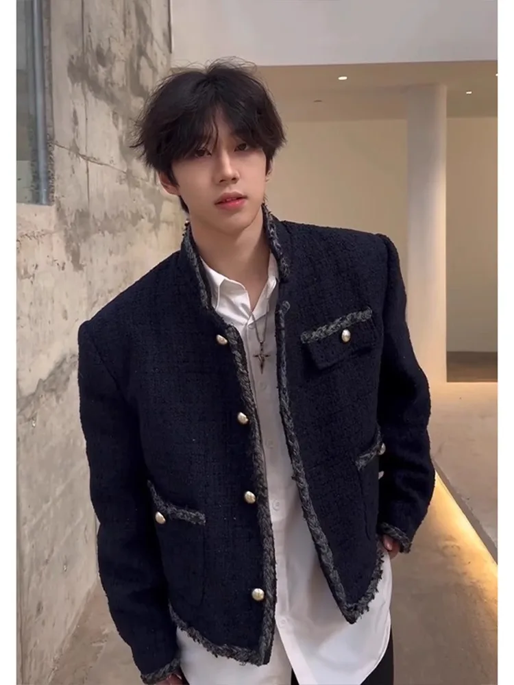 

Cobalt Blue ort Quilted oulder Padded Jaet Men's Faion Model Casual Vintage American Sle Youth Trend Polyester Spri...