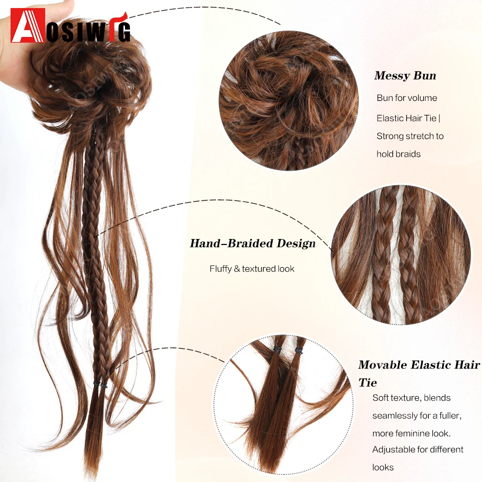 Synthetic Hair Bun Chignon Y2K Braid Messy Curly Hair Band Elastic Scrunchy False Hair Pieces For Women Hairpins Black Brown