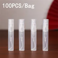 100 unids/bolsa 2ML 3ML 5ML botella de Spray de plástico transparente botella de Perfume portátil atomizador Mini tubo de ensayo de muestra frascos finos para mascotas
