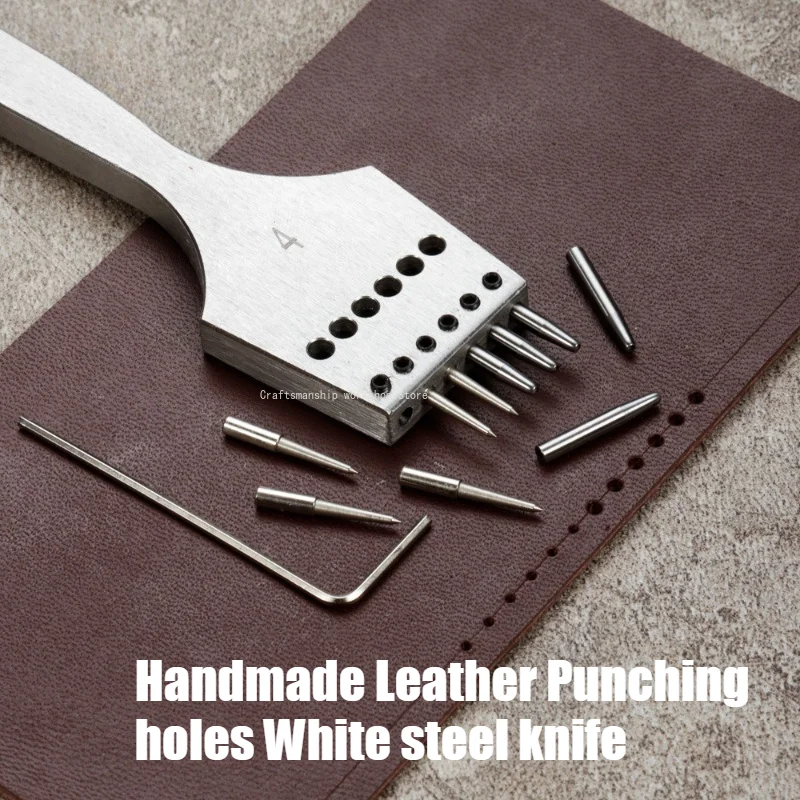Replaceable Tooth Disassembly White Steel Knife Handmade Leather Punching Holes Round Punch Head Diy Leather Handmade Production