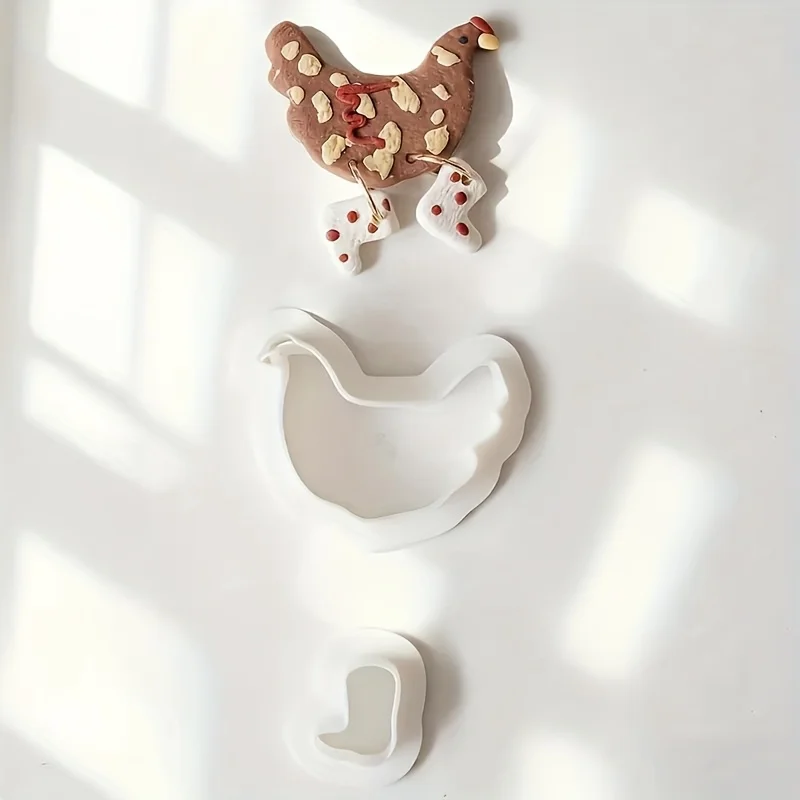4Pcs Cute Chicken & Duck Polymer Clay Cutters Set, Shoe-Wearing Farm Animals for DIY  Handmade Pendants Earrings & Jewelry view 5