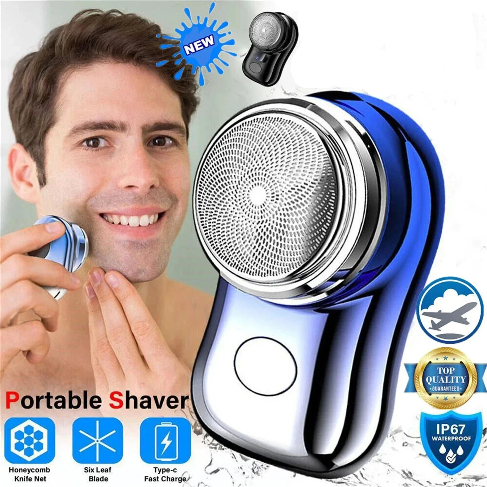 1pc-Upgraded 6-Blade Portable Electric Shaver – Ideal for Travel with Rechargeable Mini Design for Men